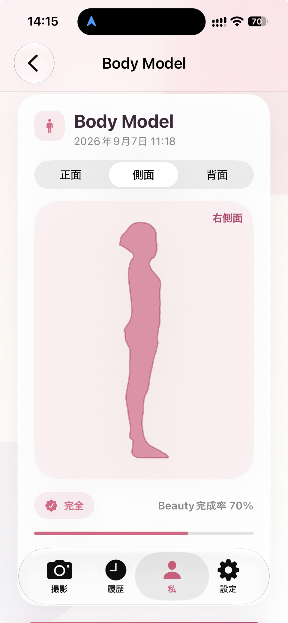 側面のシルエットを表示したBody Modelの日本語画面