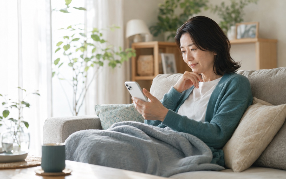 自宅で体調を記録する様子