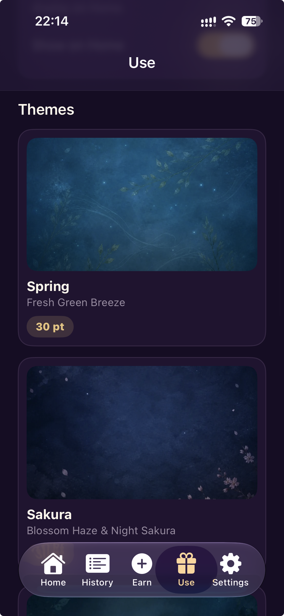 English Themes screen showing 30pt themes